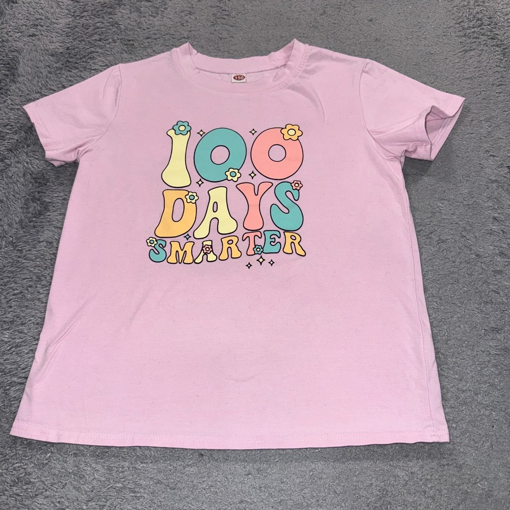 Unbranded Girls 100 Days Smarter Graphic T Shirt Size 150 Pink Cotton Blend